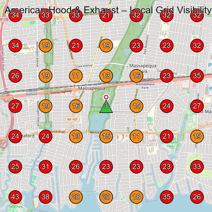 American Hood & Exhaust GeoGrid visibility map for Commercial Cleaning Service in Bellmore